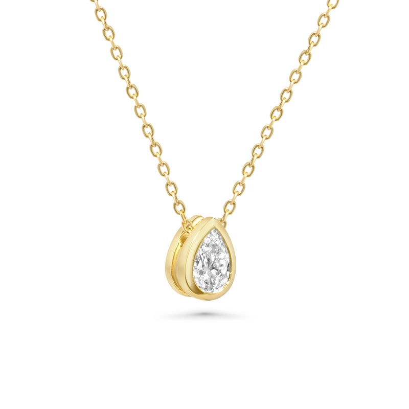 18K Bezel Set Pear Diamond Solitaire Necklace