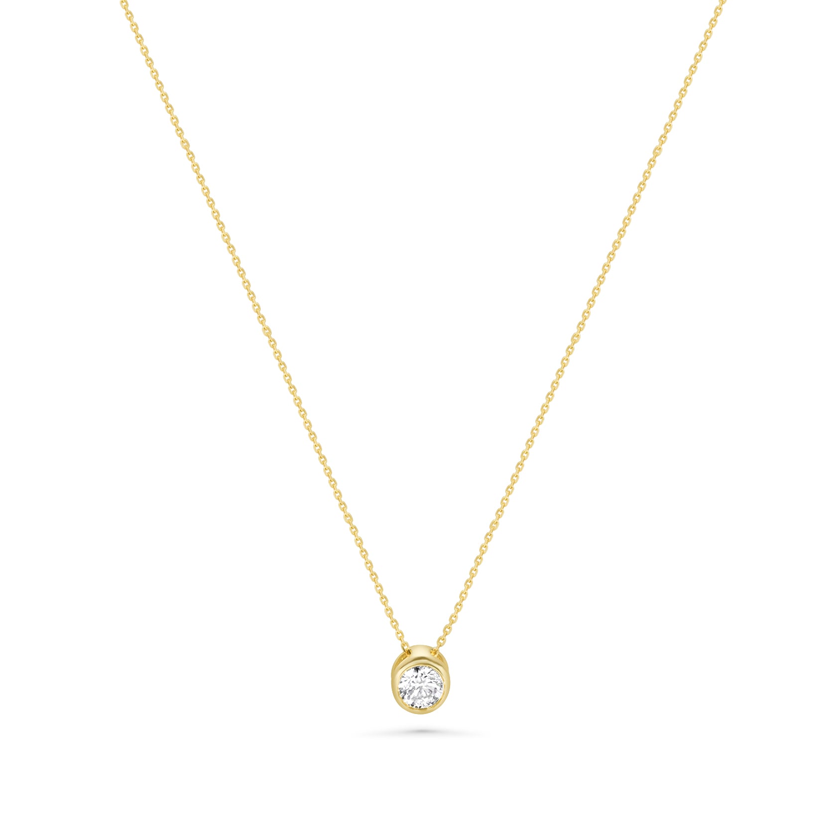 18K Bezel Set Round Diamond Solitaire Necklace