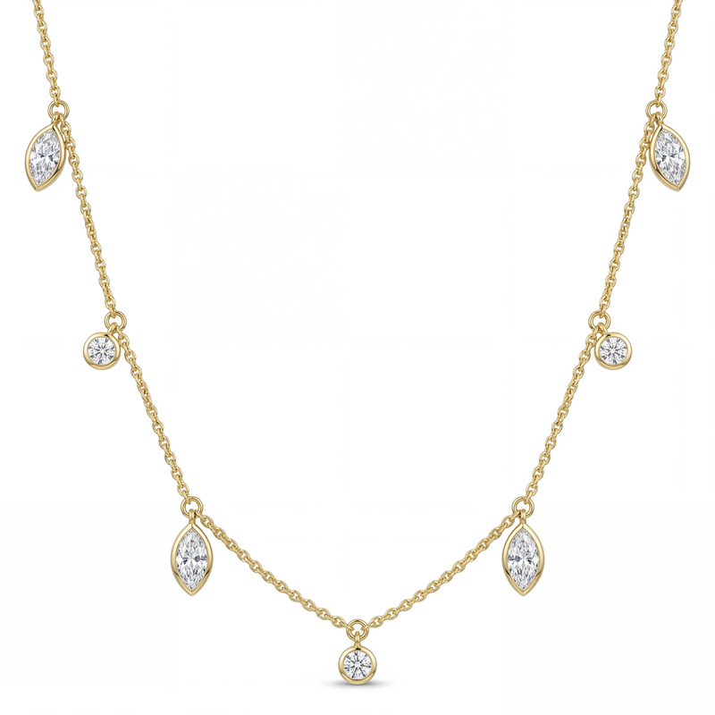 18K Natural Diamond Marquise Charm Necklace