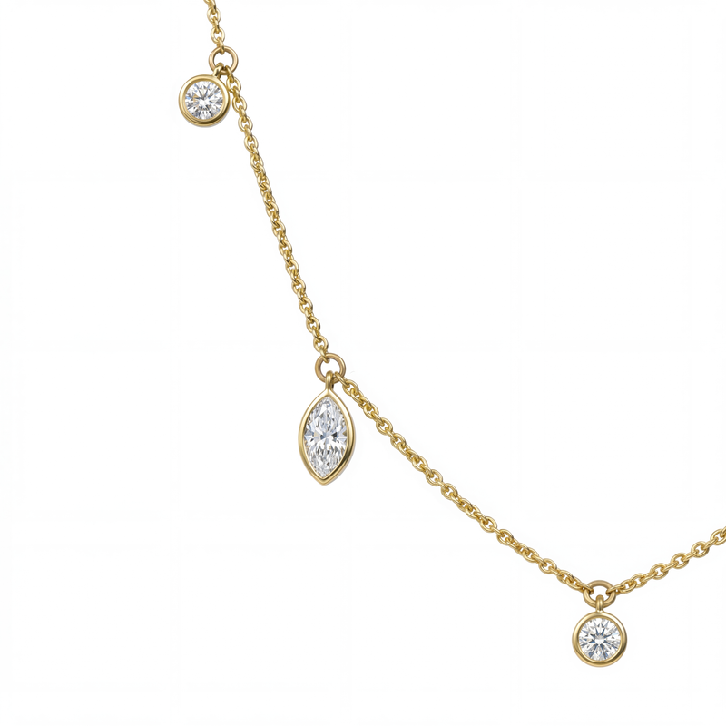 18K Natural Diamond Marquise Charm Necklace