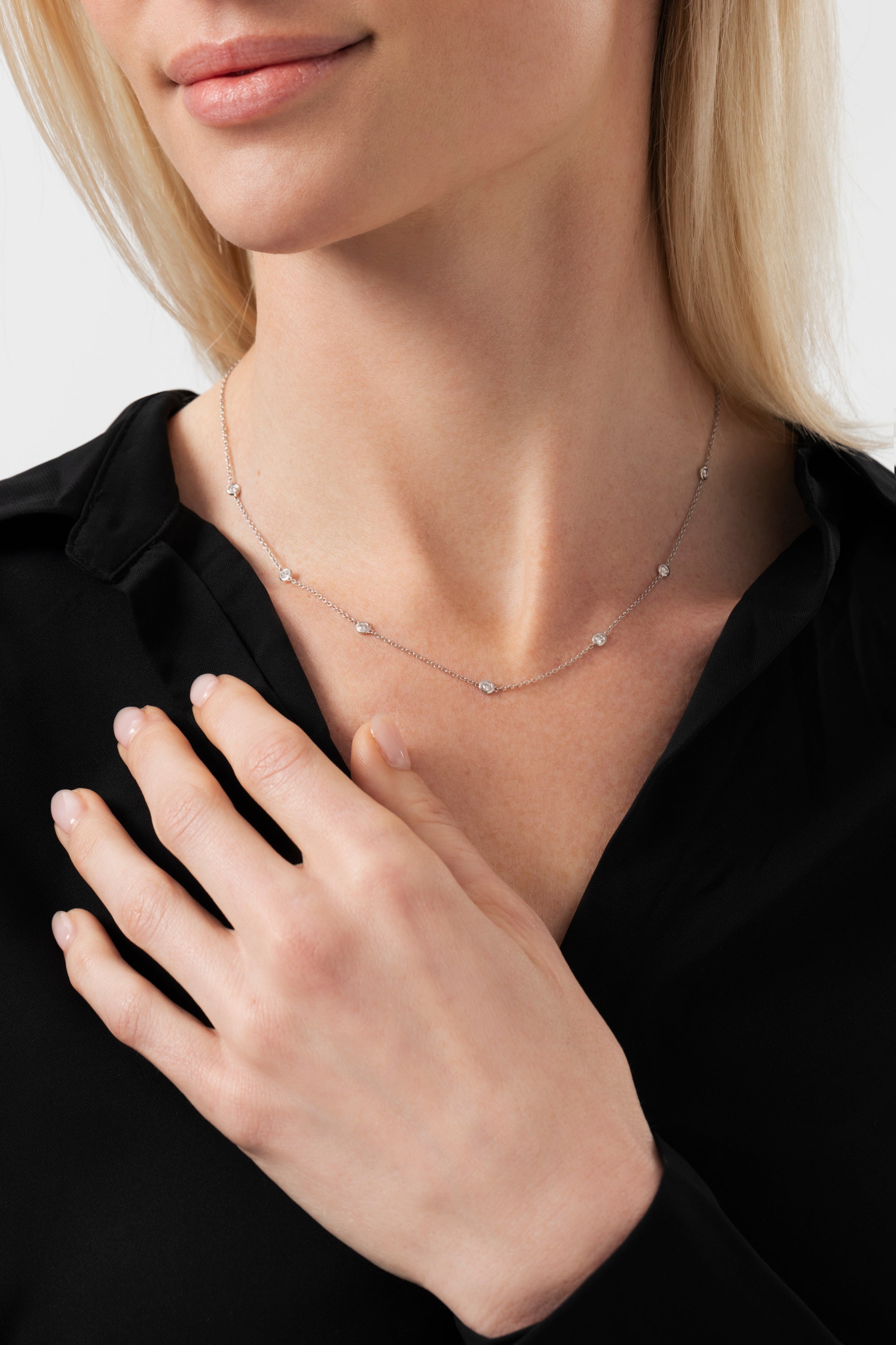 18K Natural Diamond Station Necklace