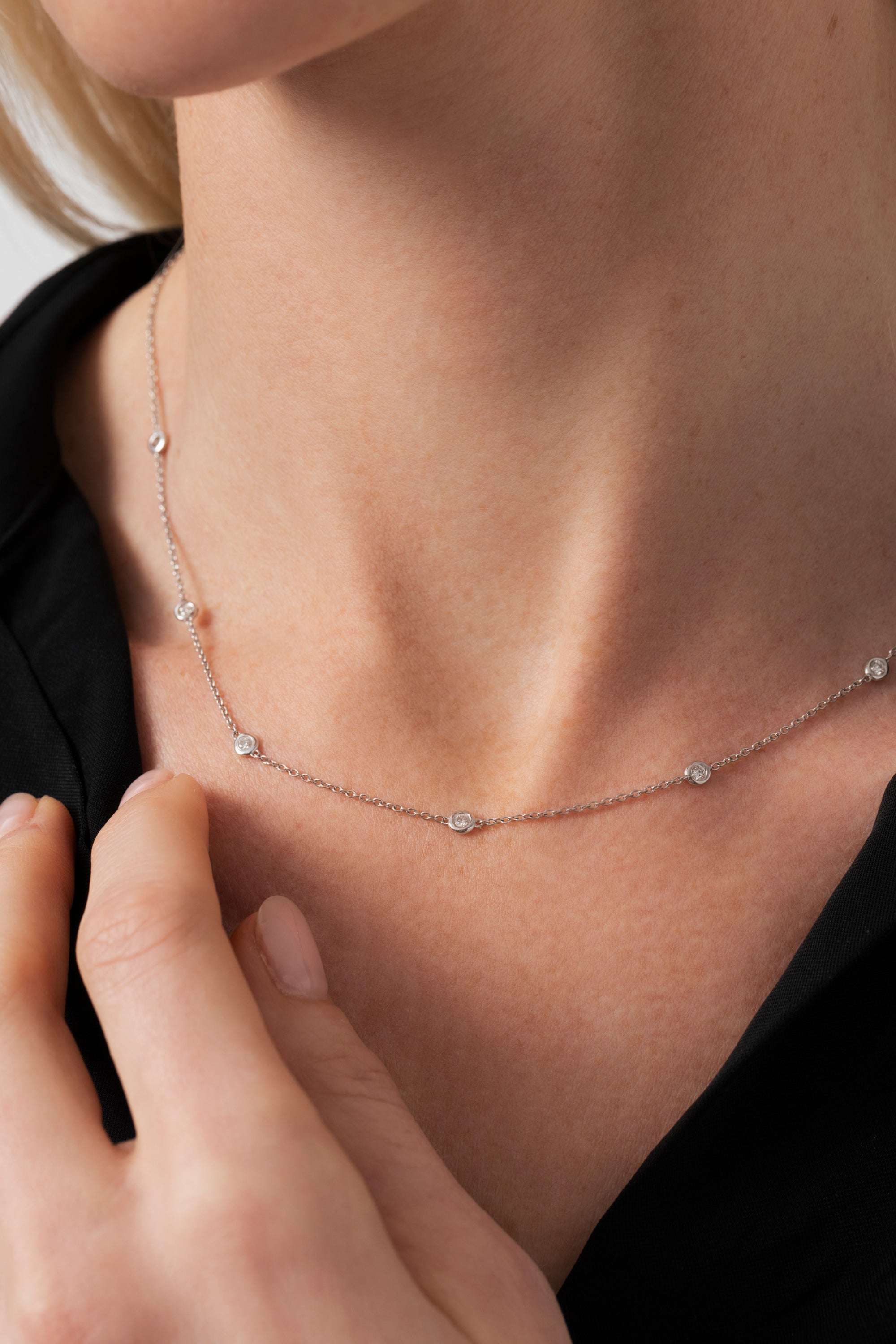 18K Natural Diamond Station Necklace