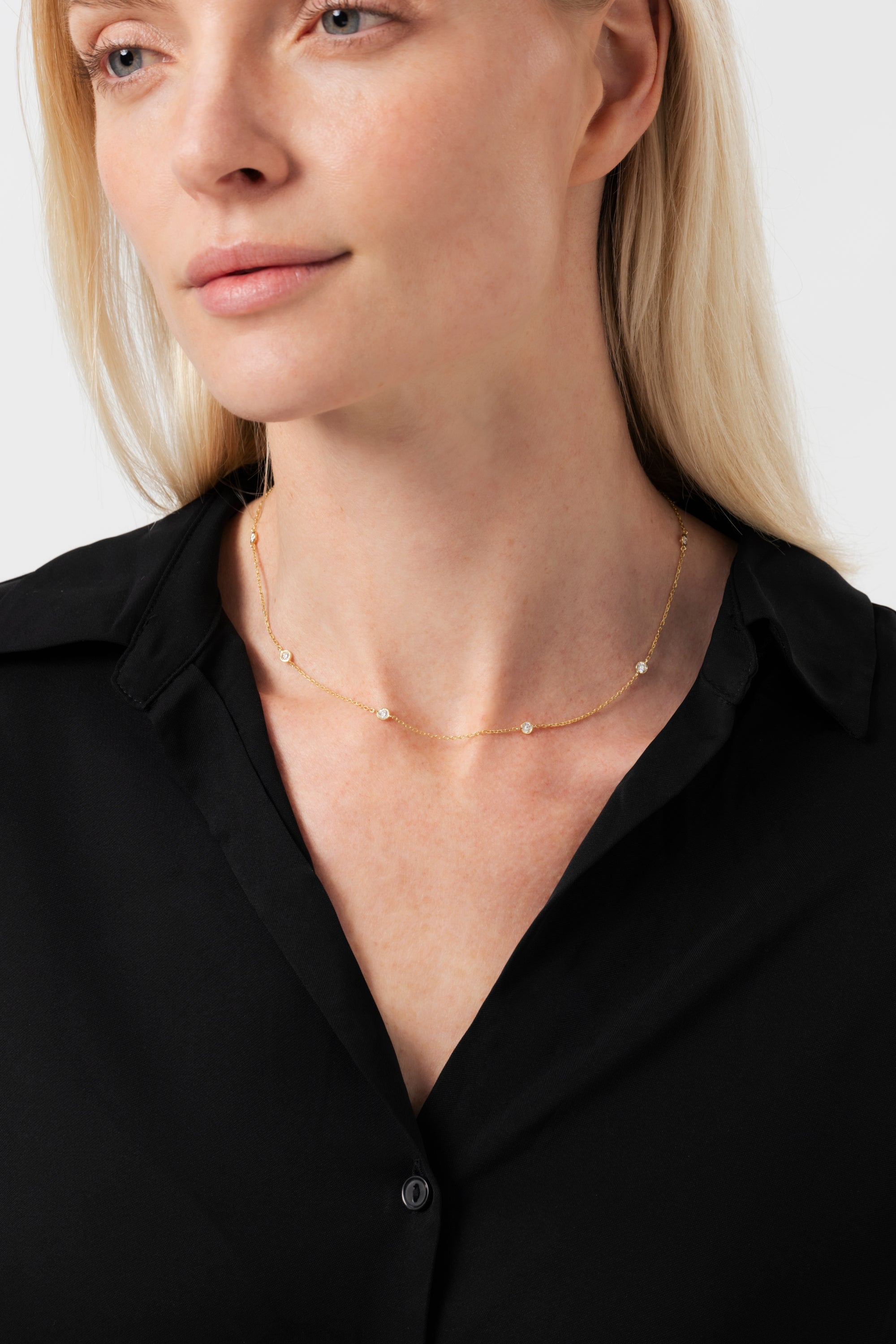 18K Natural Diamond Station Necklace