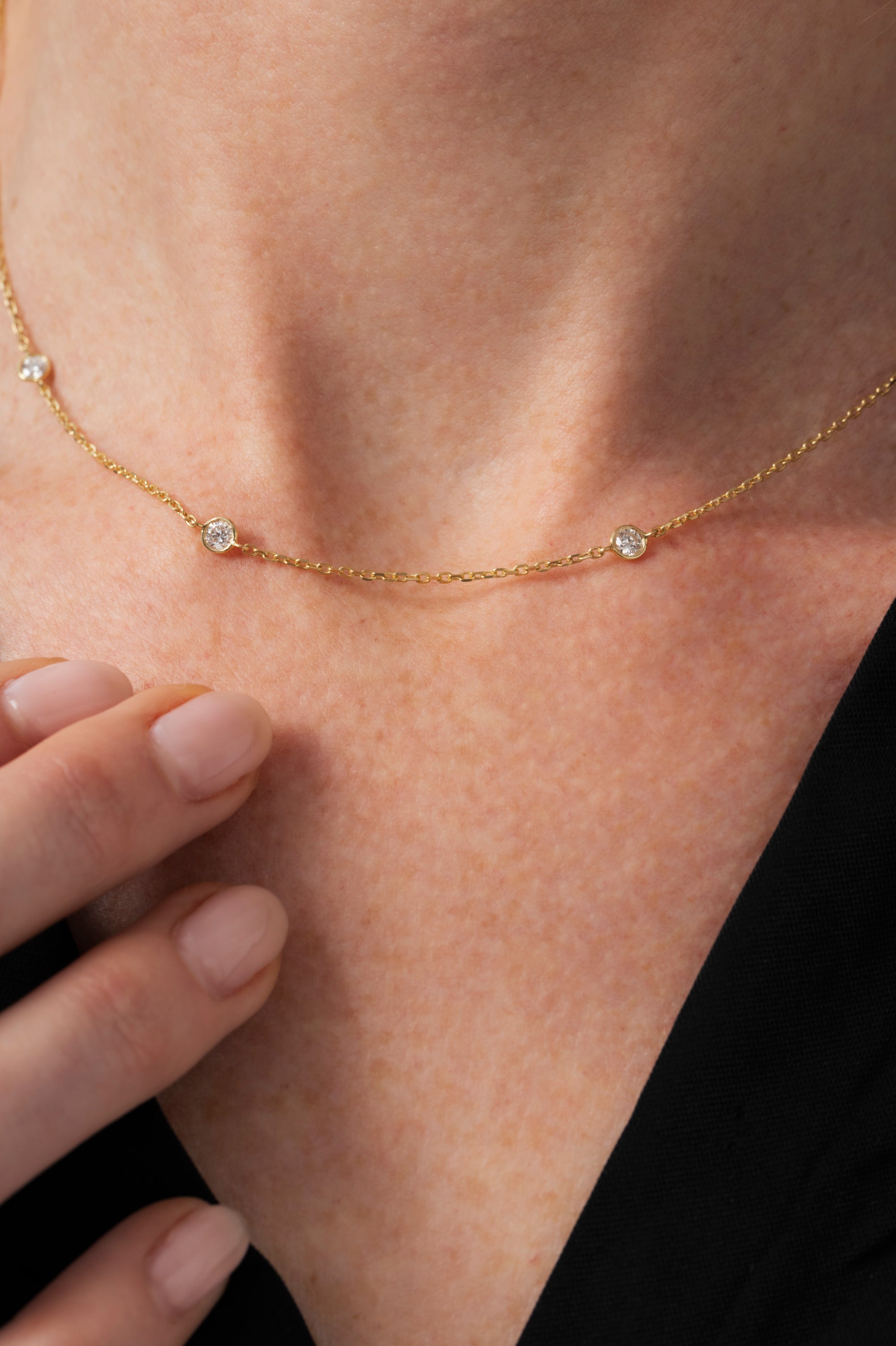18K Natural Diamond Station Necklace