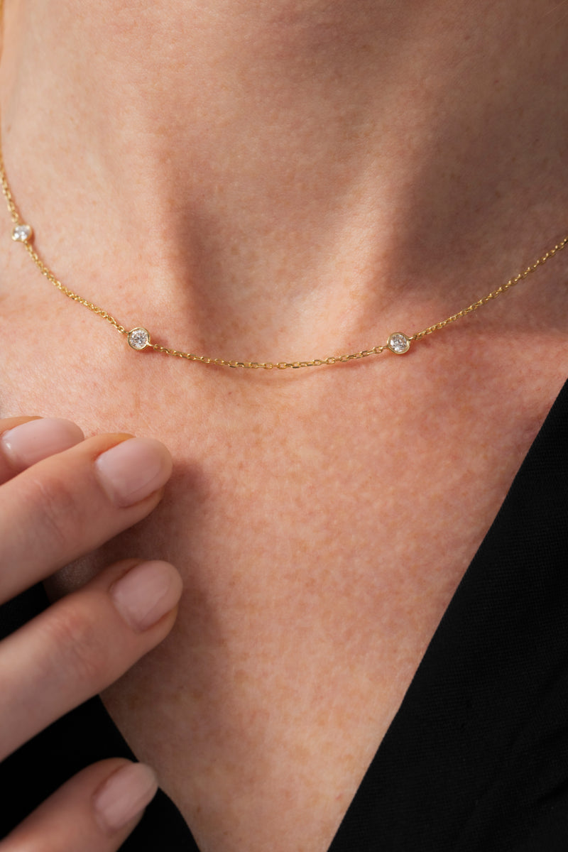 18K Natural Diamond Station Necklace