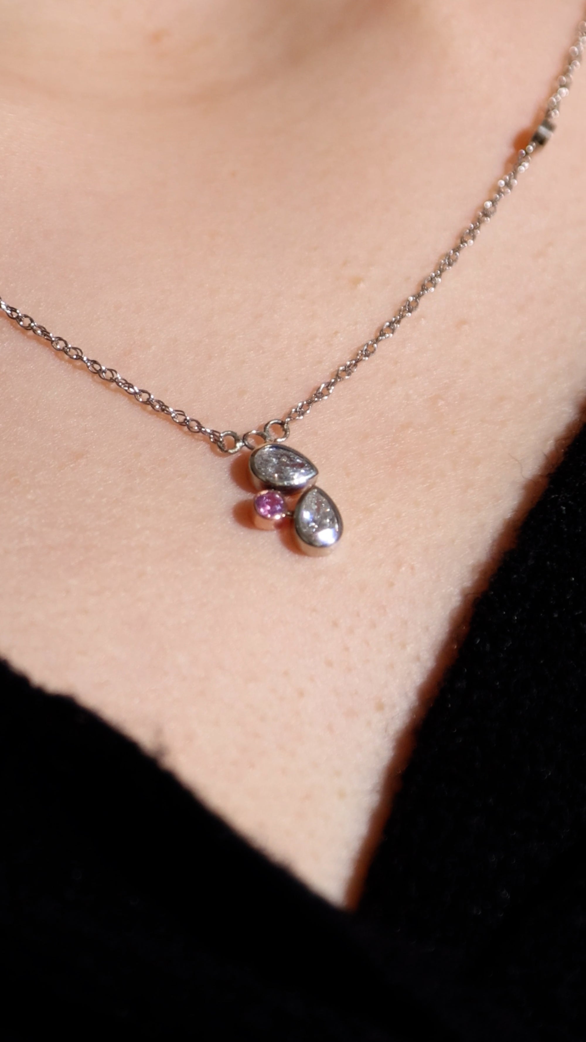 18K Cluster Diamonds and Gemstone Necklace