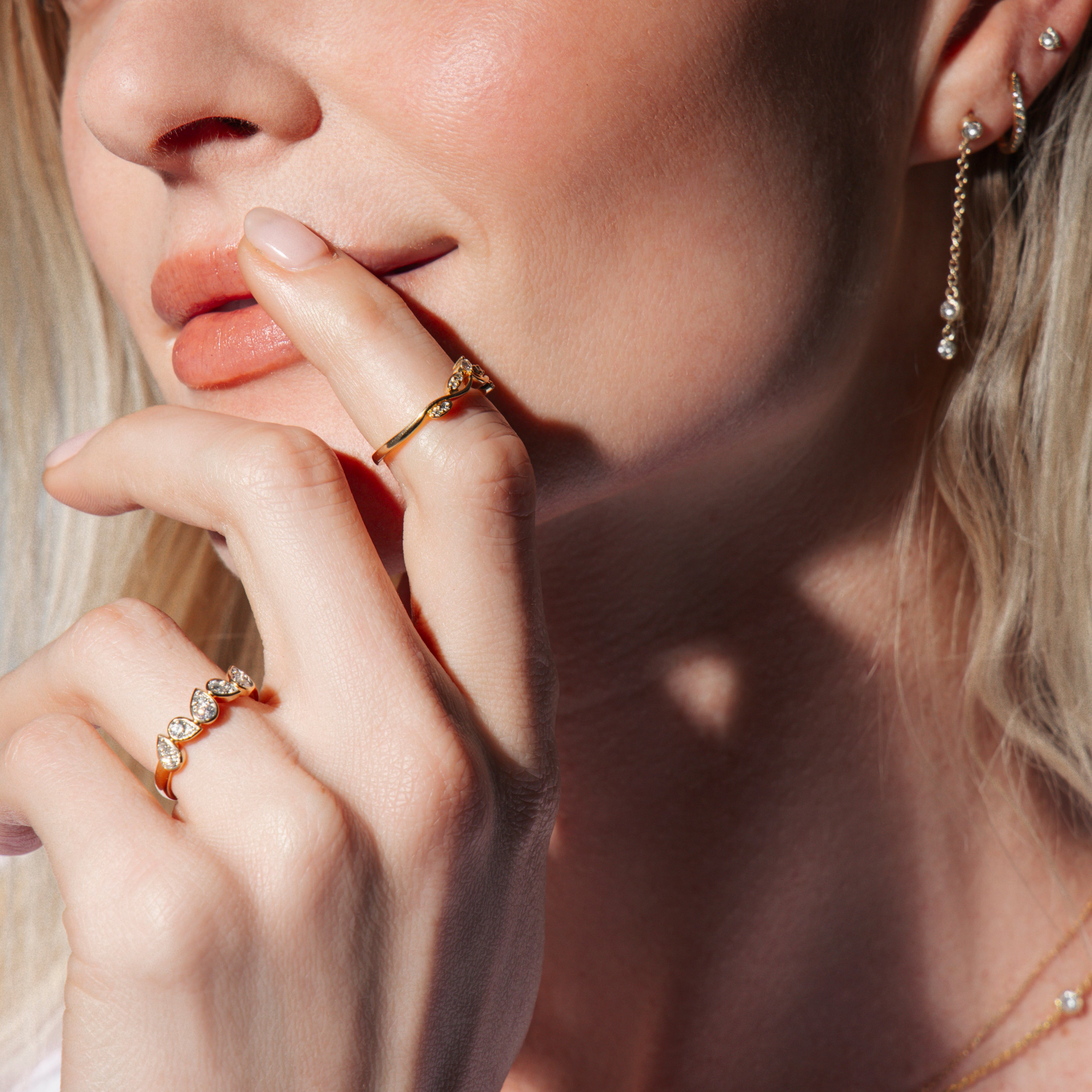 18K Gold and Natural Diamond Drop of Light Ring