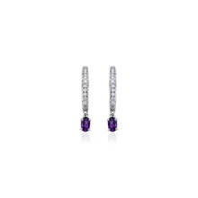 14K Amethyst and Diamond Hoop Earrings
