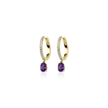 14K Amethyst and Diamond Hoop Earrings
