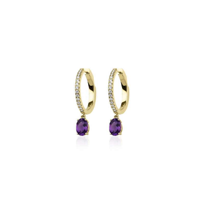 14K Amethyst and Diamond Hoop Earrings