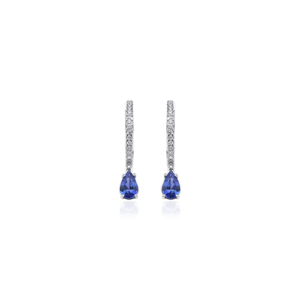 14K Natural Tanzanite and Diamonds Hoops