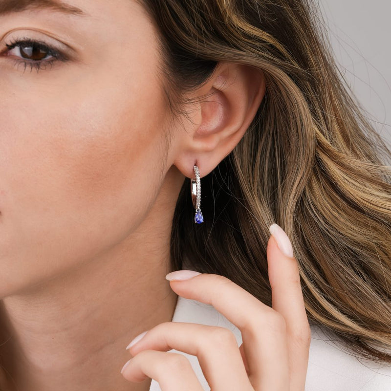 14K Natural Tanzanite and Diamonds Hoops