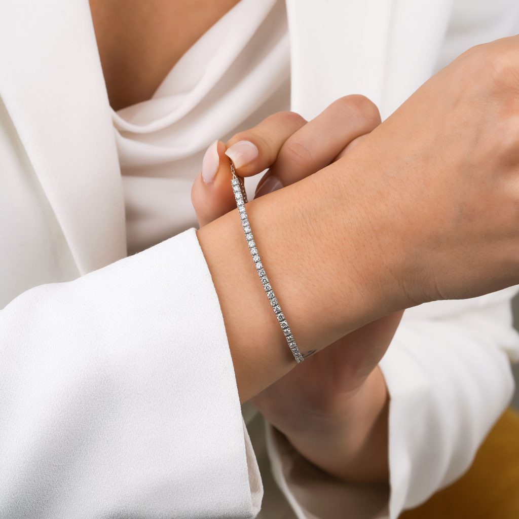 14K Gold and Natural Diamond Half Tennis Bracelet