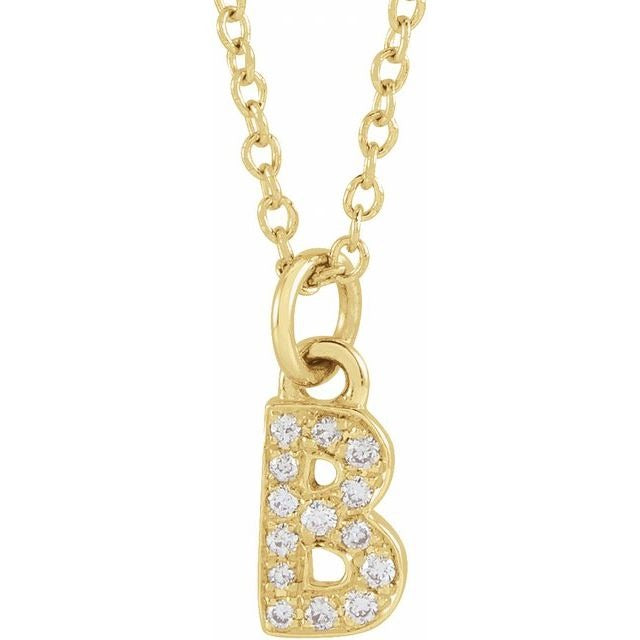 14K Petite Natural Diamond Initial Necklace