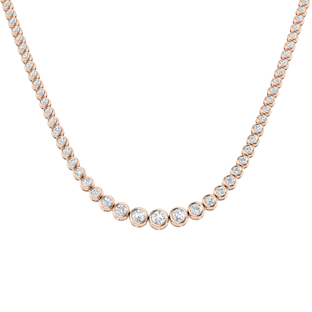 18K Gold and Natural Diamond Graduated Bezel Set Tennis Necklace