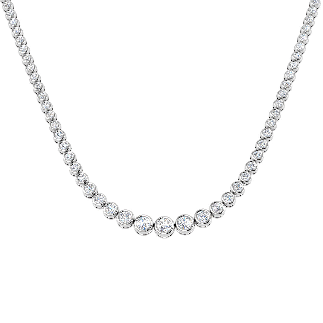 18K Gold and Natural Diamond Graduated Bezel Set Tennis Necklace