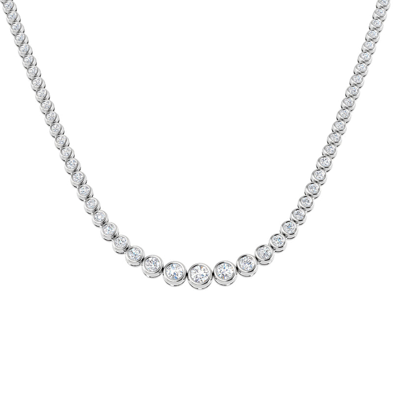 18K Gold and Natural Diamond Graduated Bezel Set Tennis Necklace