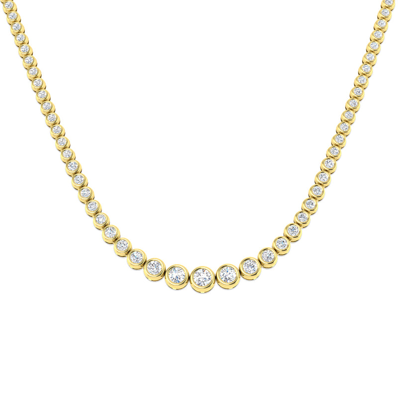 18K Gold and Natural Diamond Graduated Bezel Set Tennis Necklace