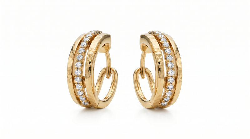 18K Natural Diamond Huggies