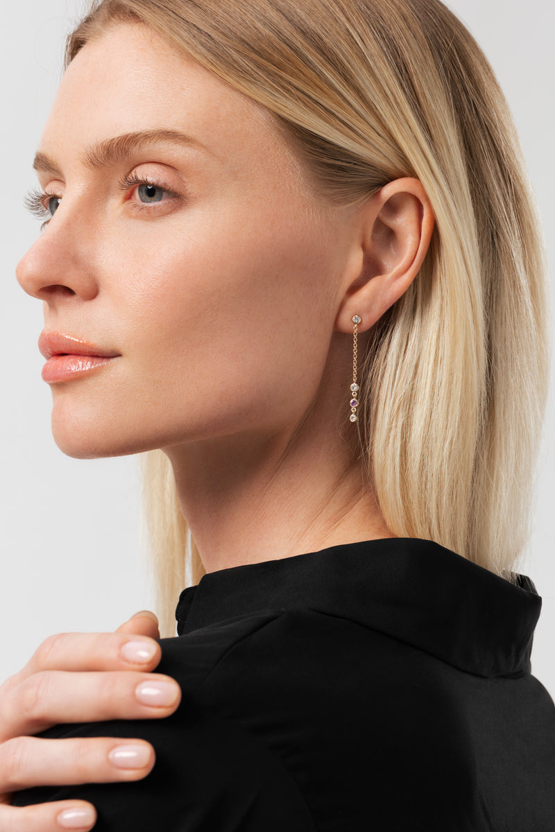 14K Lab Grown Diamond and Pink Sapphire Earring Drop