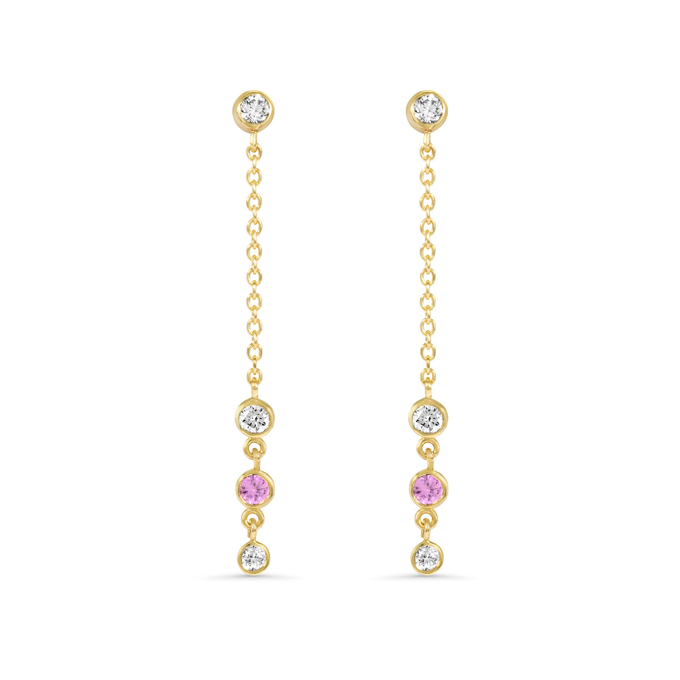 14K Lab Grown Diamond and Pink Sapphire Earring Drop