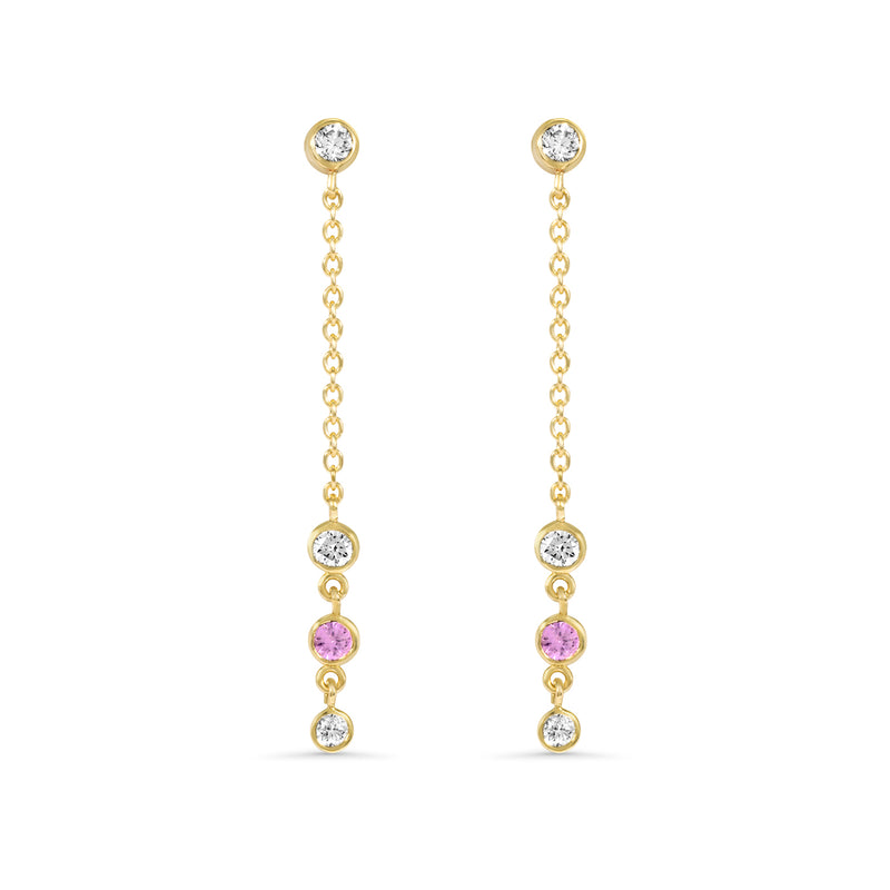 14K Lab Grown Diamond and Pink Sapphire Earring Drop