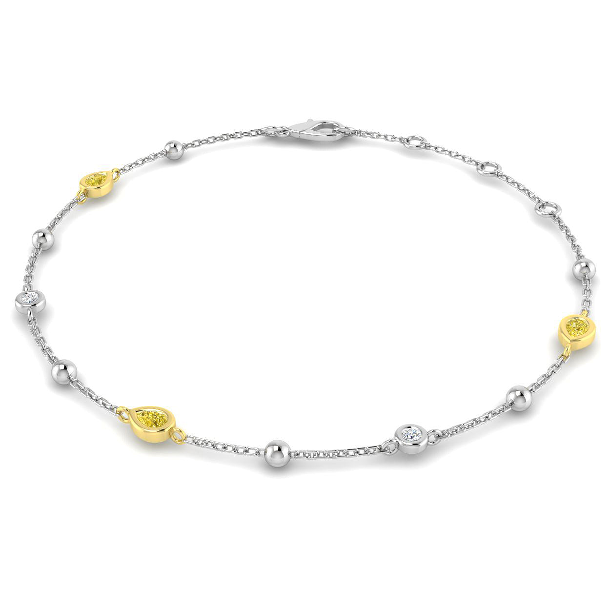 18K Yellow and White Diamond Beaded Station Bracelet