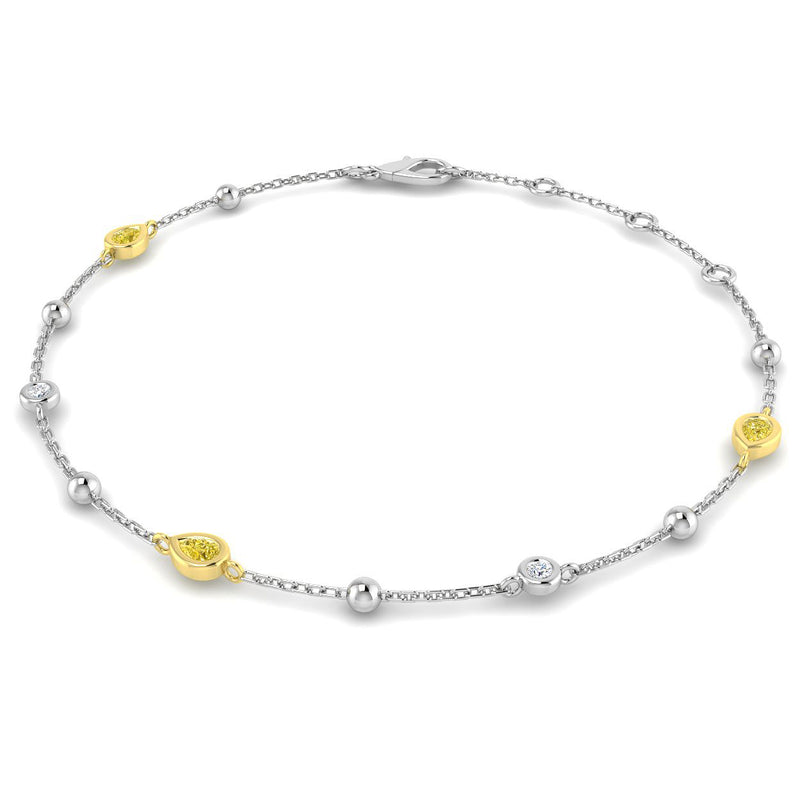 18K Yellow and White Diamond Beaded Station Bracelet