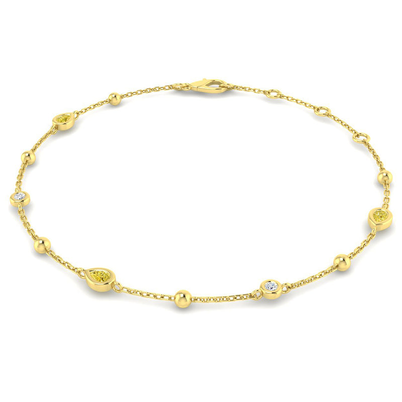 18K Yellow and White Diamond Beaded Station Bracelet