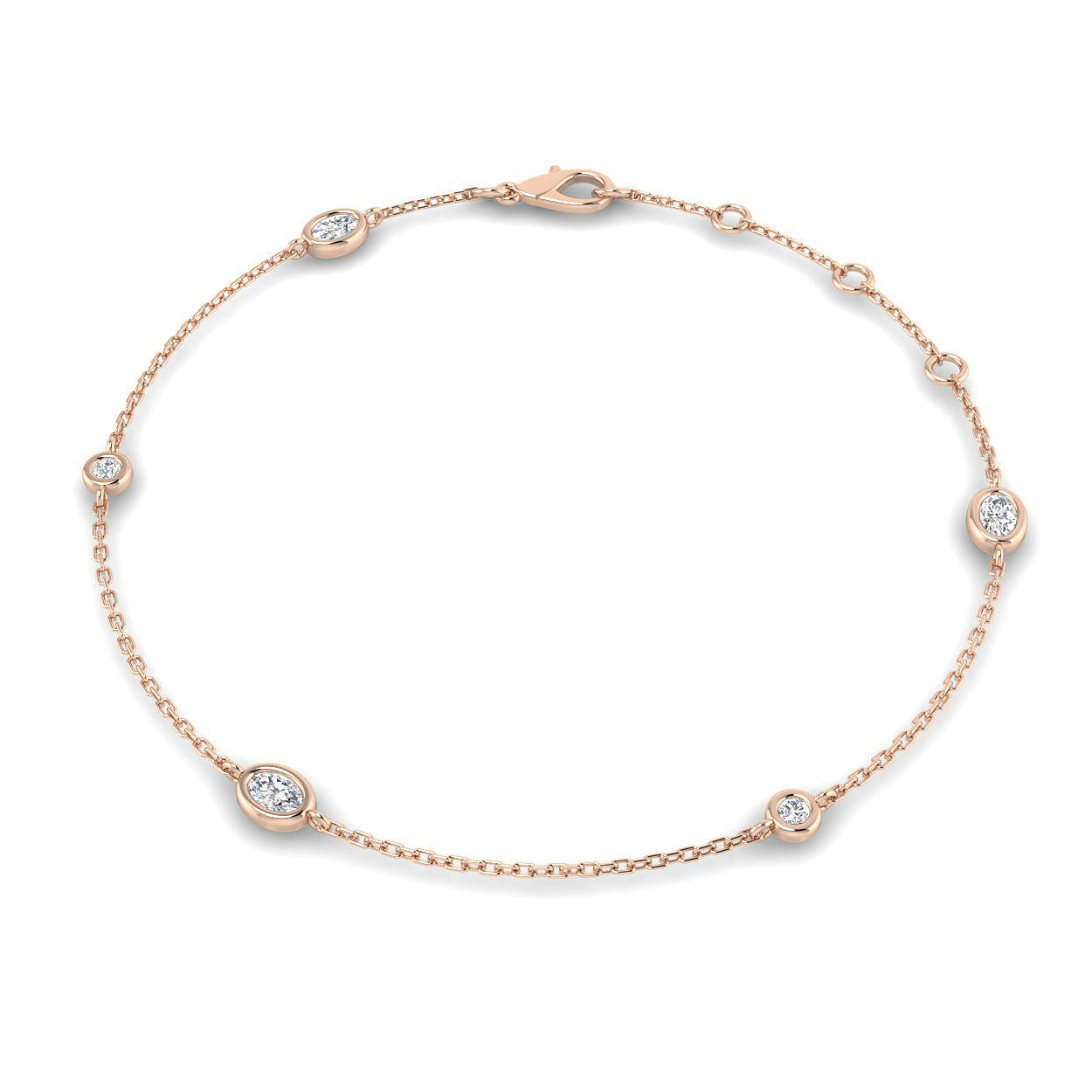 18K Natural Diamond Oval and Round 0.31ct Station Bracelet