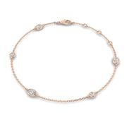 18K Natural Diamond Oval and Round 0.31ct Station Bracelet