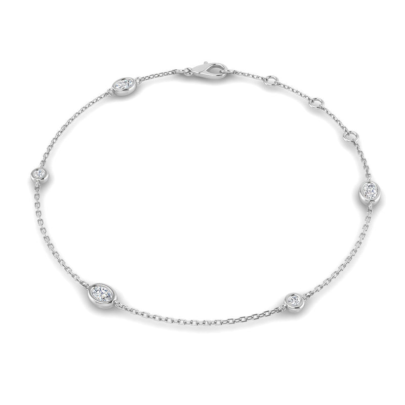 18K Natural Diamond Oval and Round 0.31ct Station Bracelet