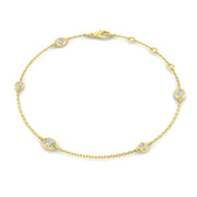 18K Natural Diamond Oval and Round 0.31ct Station Bracelet