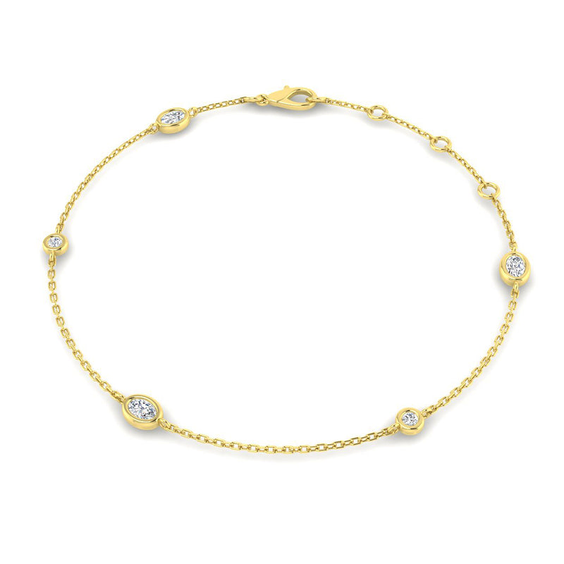 18K Natural Diamond Oval and Round 0.31ct Station Bracelet