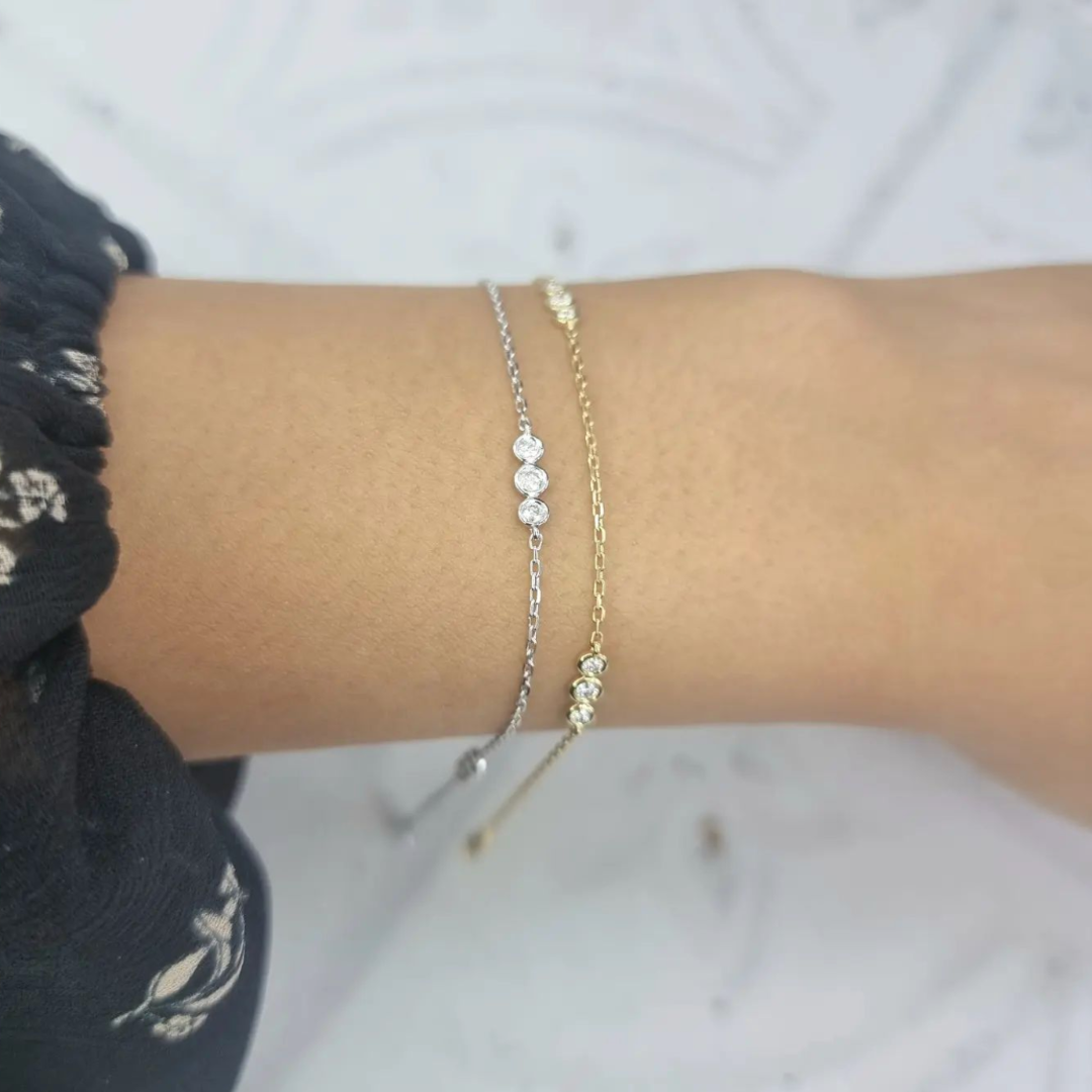 18K Natural Diamond Trio 0.33ct Station Bracelet