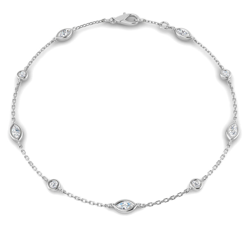 18K Natural Diamond Marquise and Round 0.46ct Station Bracelet
