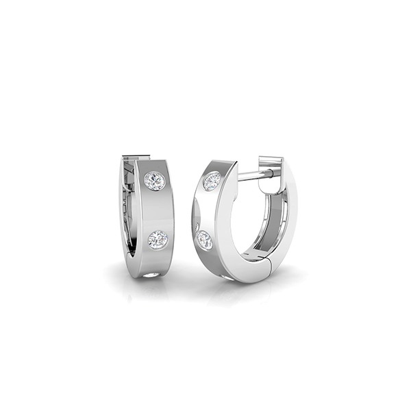 18K Gold Natural Diamond 0.12ct Huggies Earring