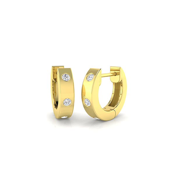 18K Gold Natural Diamond 0.12ct Huggies Earring