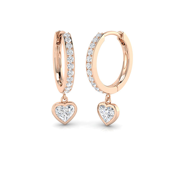 18K Gold Heart Diamond 0.82ct Hoop Earrings