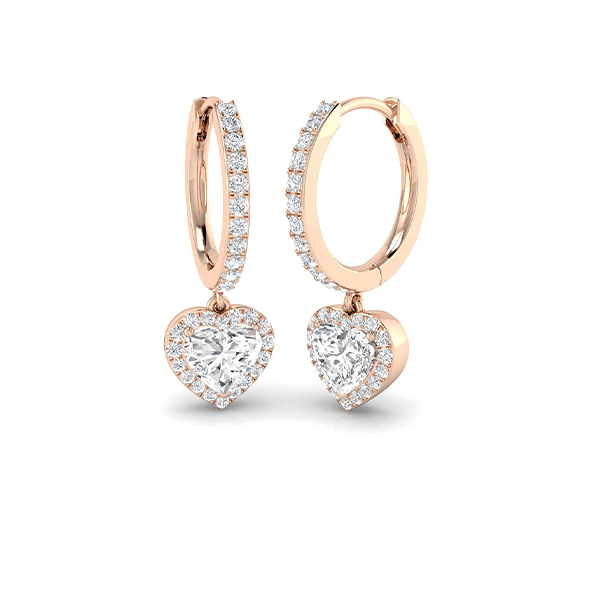 18K Natural Halo Heart Diamond 0.97ct Hoop Earrings