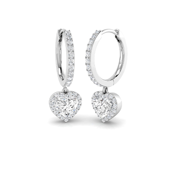 18K Natural Halo Heart Diamond 0.97ct Hoop Earrings