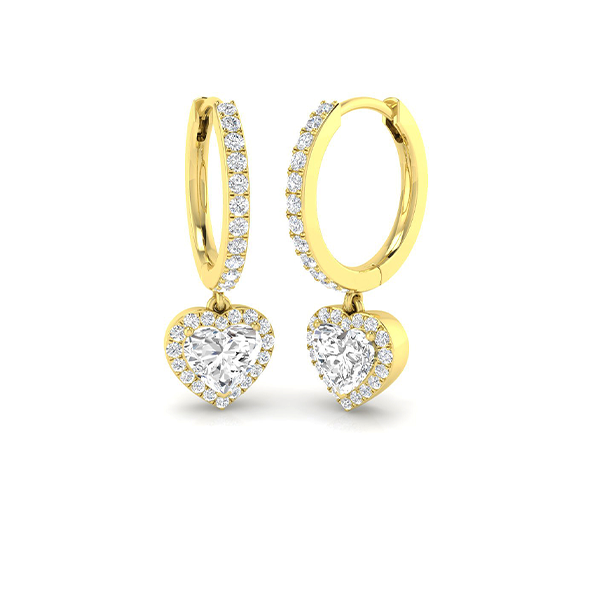 18K Natural Halo Heart Diamond 0.97ct Hoop Earrings