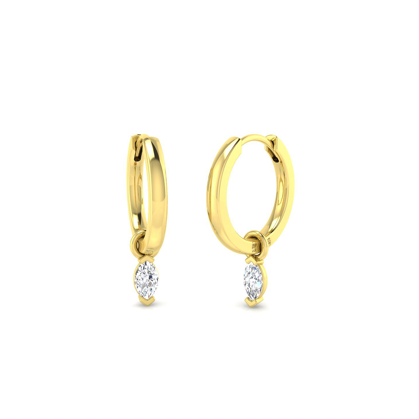 18K Natural Diamond Marquise Dangle Hoop