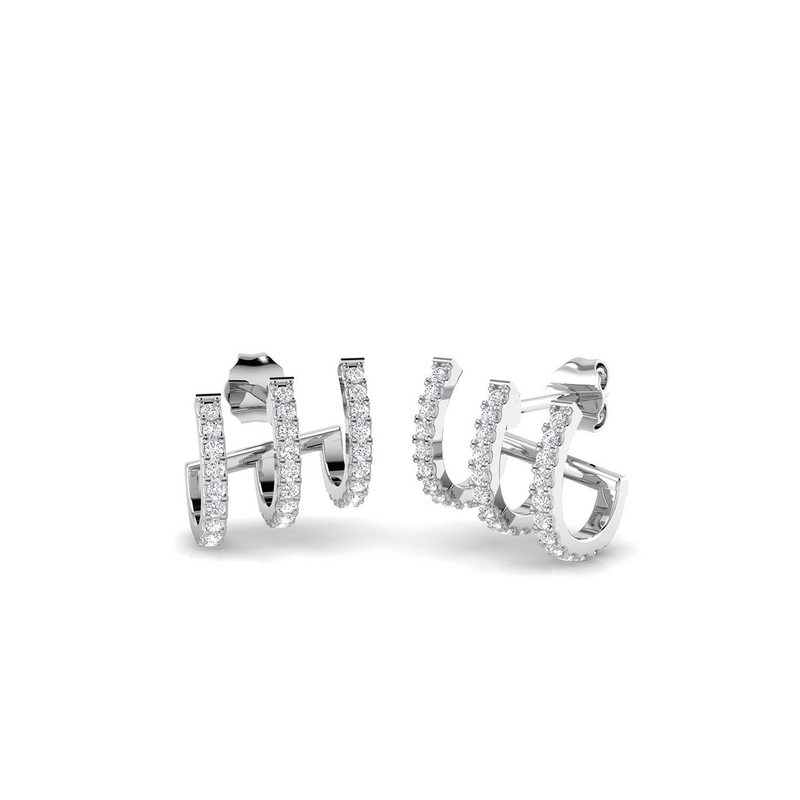 18K Natural Diamond 0.42ct Three Illusion Stack Earring Climber