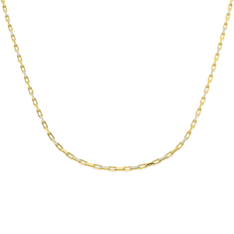 18K Gold and Natural Diamond 2.46ct Paperclip Necklace