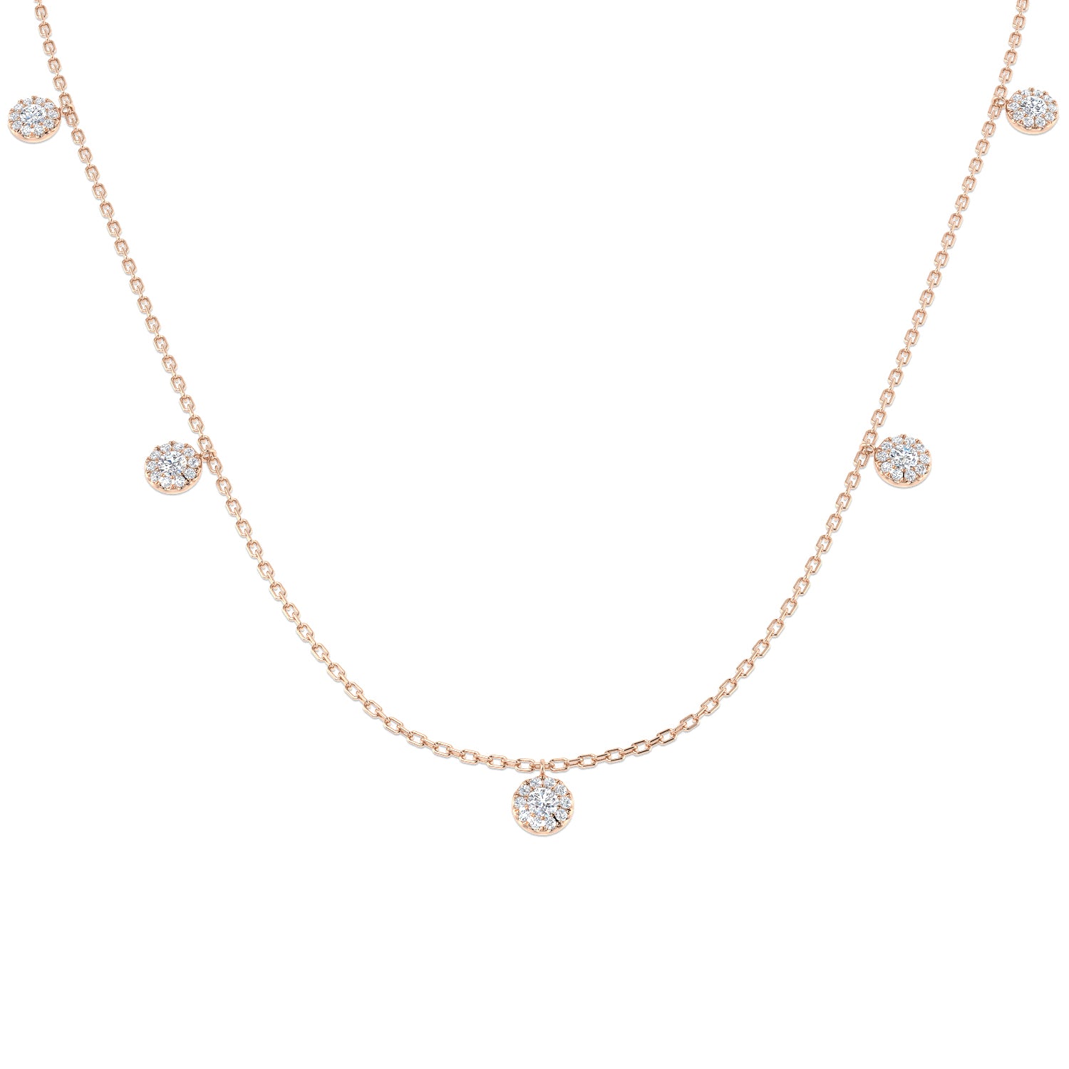 18K Natural Diamond 0.55ct Round Halo Station Necklace