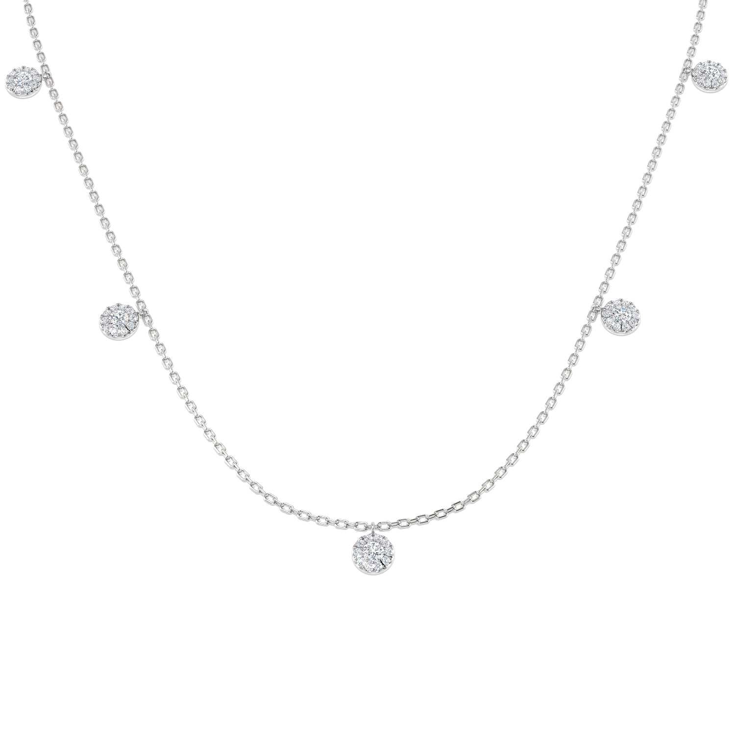 18K Natural Diamond 0.55ct Round Halo Station Necklace