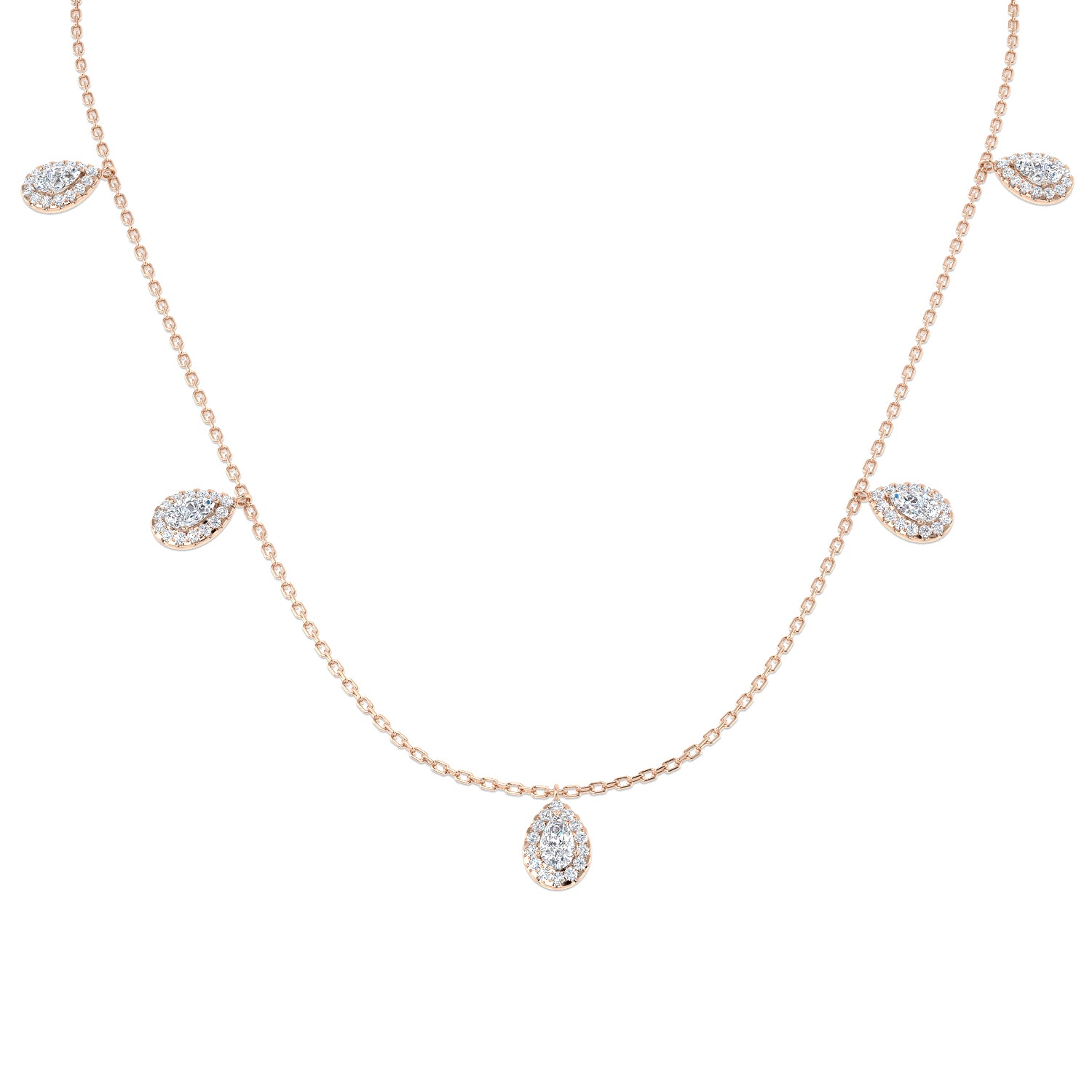 18K Natural Diamond 1.47ct Pear Halo Station Necklace