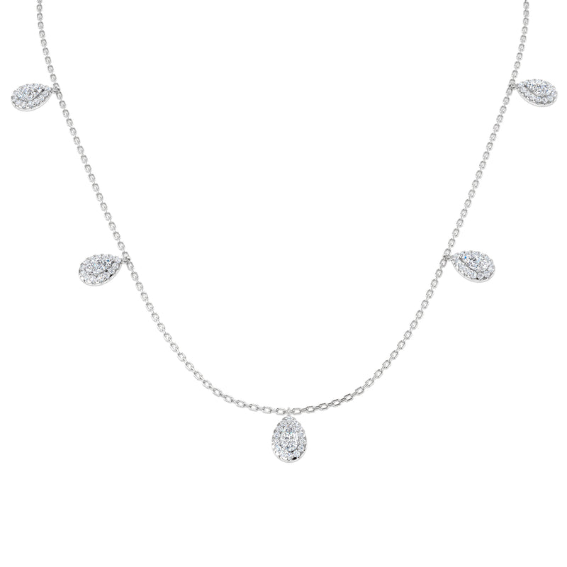 18K Natural Diamond 1.47ct Pear Halo Station Necklace