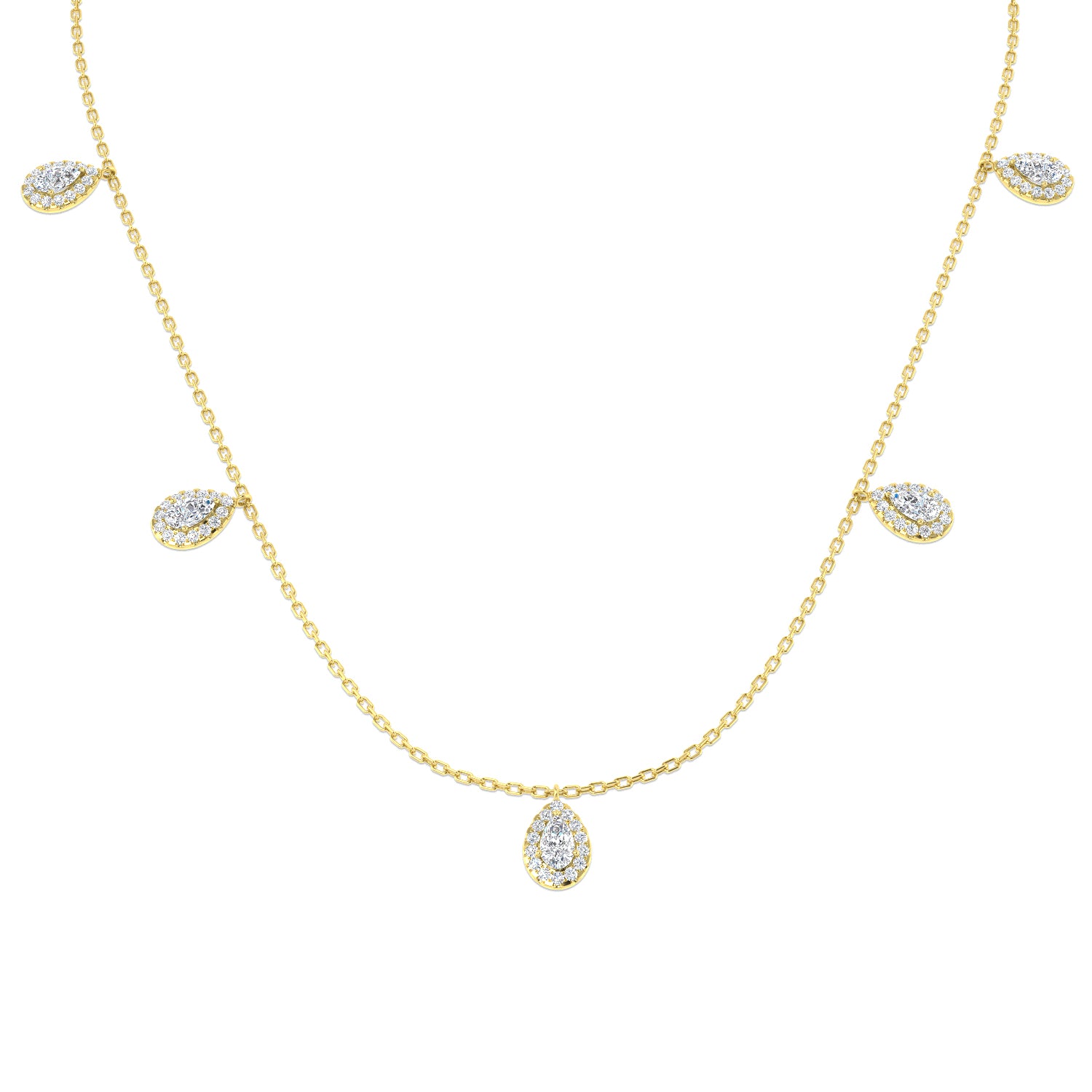 18K Natural Diamond 1.47ct Pear Halo Station Necklace